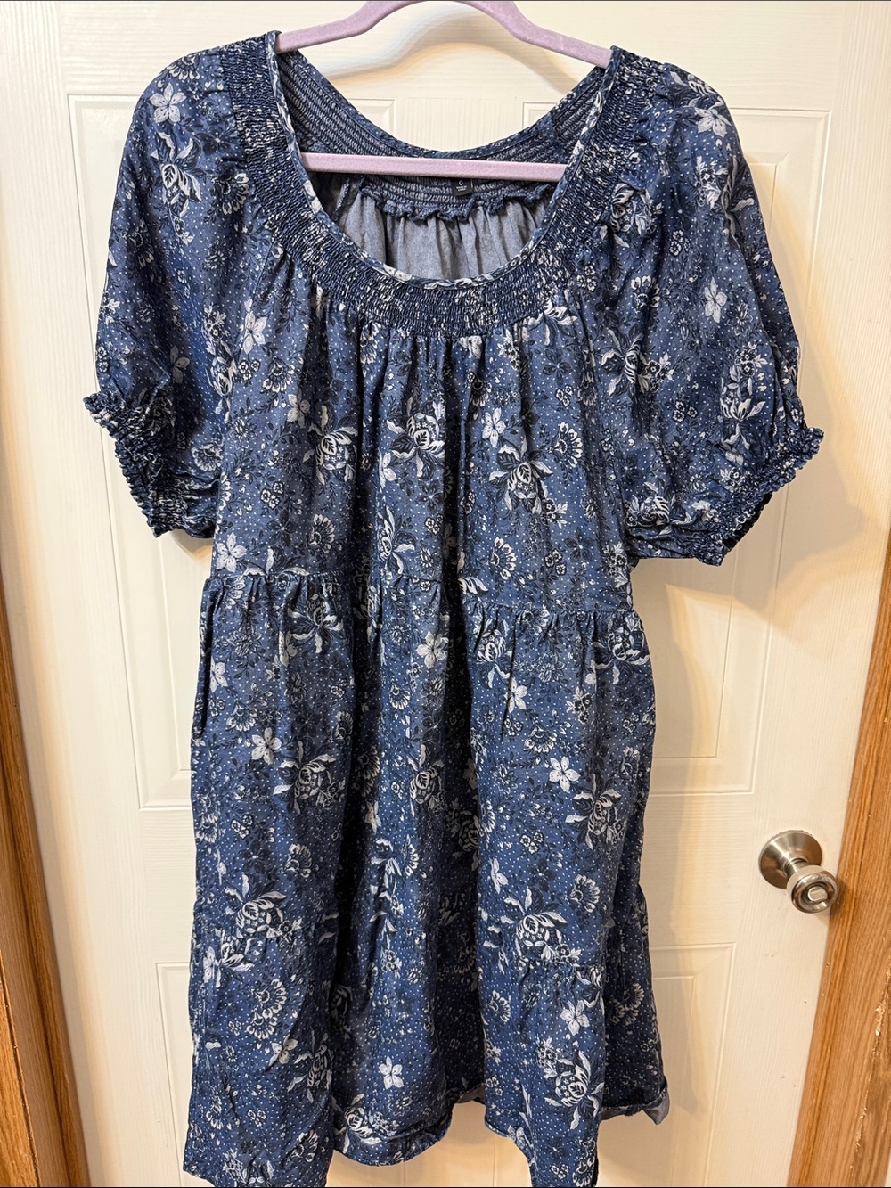Torrid Mini Chambray Puff Sleeve Smocked Dress